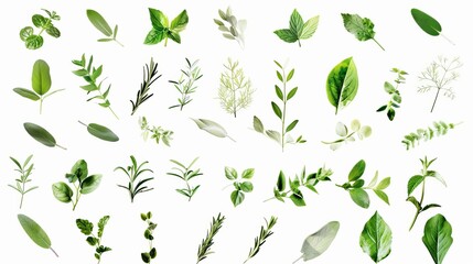 Fresh herbs collection isolated on white background 