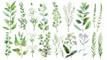Fototapeta na wymiar Fresh herbs collection isolated on white background