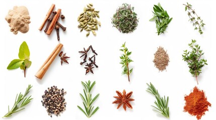 Fototapeta na wymiar Fresh spices and herbs isolated on white background