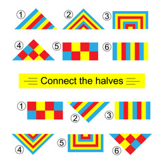 Logic puzzle for kids. Educational material. Find the halves of shapes.