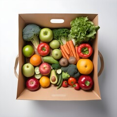 fruits and vegetables on white background.