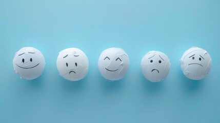 Expressive faces: various emotions captured on a vibrant blue background - empathy concept