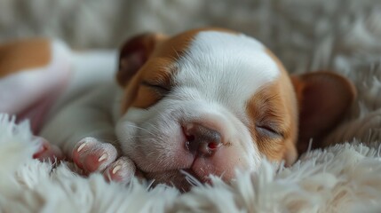 closeup of a newborn bull dog puppy resting at home, showcasing adorable and cute pet moments