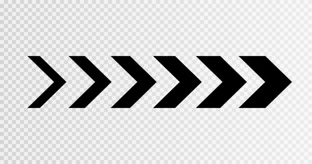 Black arrows on a transparent background indicate the direction of movement. An arrow icon, a pointer, a road sign. Vector EPS 10.