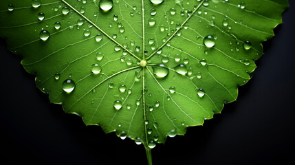 Dewdrops cling to the vibrant green surface of a leaf, a beautiful display of nature's delicate balance