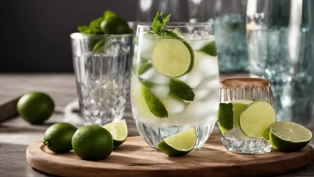 gin tonic with lime in a glass