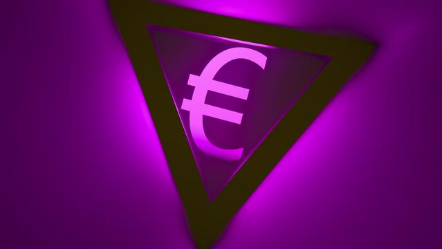 Abstract glowing EURO symbol, animation, 3D render