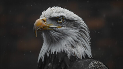 A photograph of an eagles head falcon animal