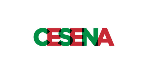 Cesena in the Italia emblem. The design features a geometric style, vector illustration with bold typography in a modern font. The graphic slogan lettering.