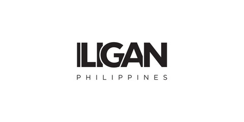 Iligan in the Philippines emblem. The design features a geometric style, vector illustration with bold typography in a modern font. The graphic slogan lettering.