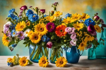 bouquet of flowers , Celebrate the arrival of spring and the spirit of Mother's Day with a vibrant and colorful bouquet of various flowers