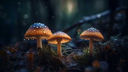 fungi and mushrooms with bokeh lights