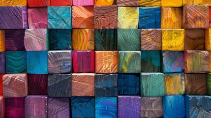 Colorful wooden blocks: a vibrant tapestry of diversity and uniqueness - abstract background image