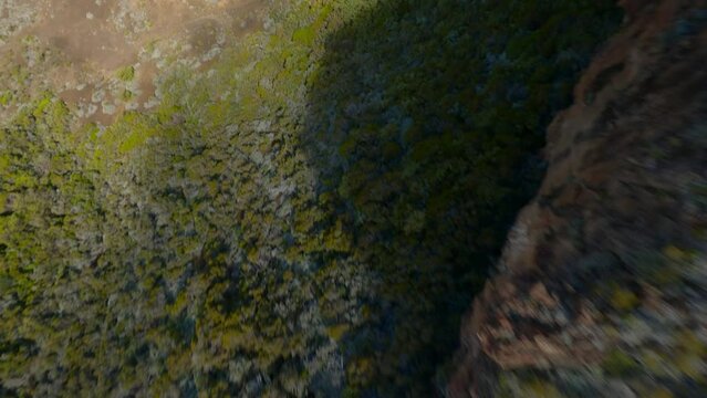 Piton de la Fournaise volcano in Reunion island FPV drone aerial view 