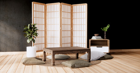 Modern with low table and pillow on minimal room japan style.