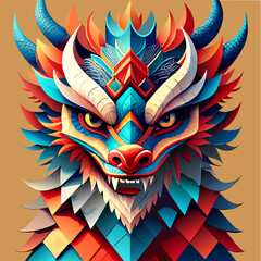 Colorful dragon head. Vector illustration. Psychedelic style.