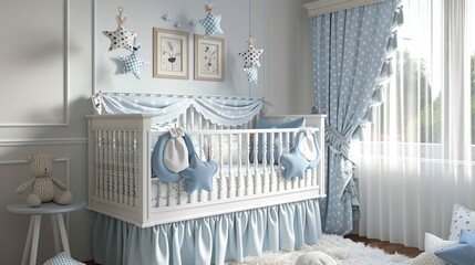 Baby room interior with comfortable crib