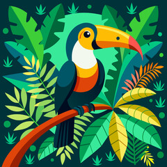 Tropical Toucan Perched on Branch in Exotic Jungle Setting