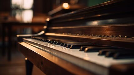Fototapeta na wymiar Piano keys closeup on a blurred background with bokeh