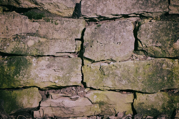 Closeup of 18th century stone wall texture in Latvia old village house
