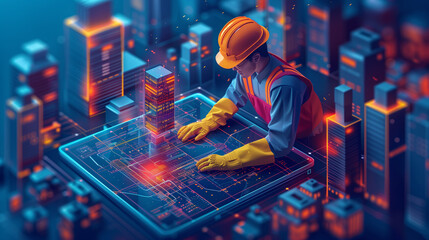 Mobile mastery of construction processes: Empower workers with smartphone featuring digital icons