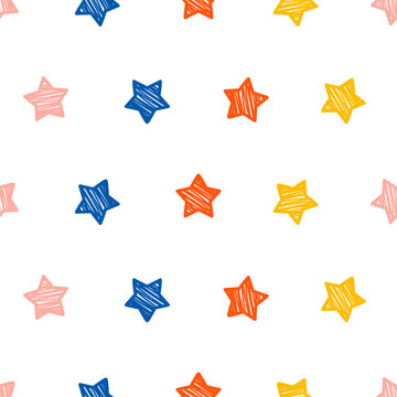 Seamless pattern with colorful doodle stars