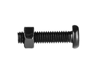 hex socket head screw with nut in black color on isolated white background close up