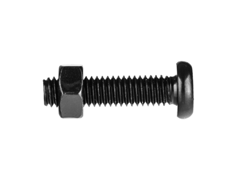 hex socket head screw with nut in black color on isolated white background close up
