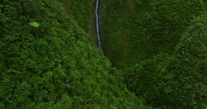 Biberon waterfall aerial view in Reunion island by drone