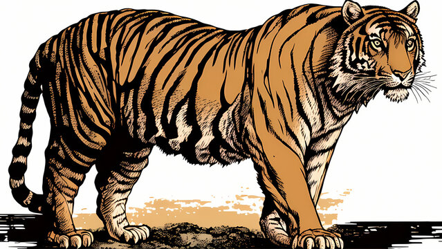 "Impressive illustration of a tiger, tiger on the prowl."
