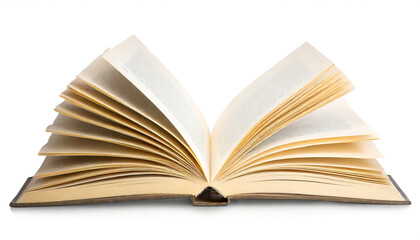 Aufgeschlagenes Buch isoliert auf wei&szlig;em Hintergrund, Freisteller