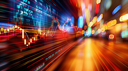 Futuristic Financial Graphs and Stock Market Data Visualization