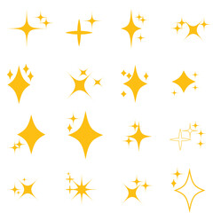 Shiny twinkle stars. Yellow, orange sparkles symbols vector. The set of sparkle stars icon. Set of Twinkle stars. Glittering star vector. Glowing light effect stars and bursts collection. set of stars