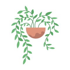 Decorative home flower. Pot with green plant. Object of a room interior. Flat vector illustration isolated on white background