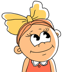 Portrait of a little happy girl. A smile on his face. Vector cartoon illustration of a child. Hand drawn sketch