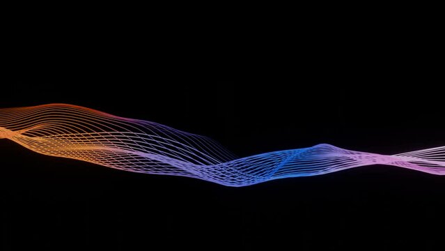Orange Blue and pink colour sounds or smoke wave line abstract 4k animation, Abstract colorful hologram energy line grid wave flowing in cyberspace scifi digital art