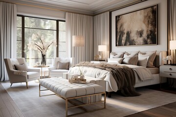 Star Quality Splendor: Hollywood Glam Neutral Bedroom Designs with Plush Textiles and Luxurious Decor