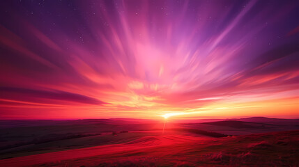 Fototapeta na wymiar Vibrant Sunset Over Rolling Hills