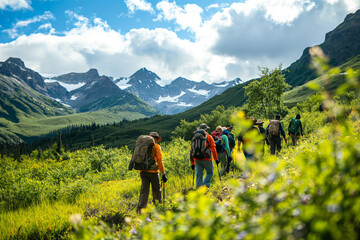 A group of people engaged in outdoor activities amidst the beauty of nature, enjoying leisurely pursuits and active adventures.