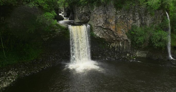 Bassin La Paix waterfall aerial view in Reunion island drone shoot