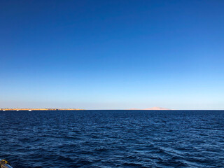 Amazing view horizon line Egypt. panoramic overlook blue sea surface far from coast.