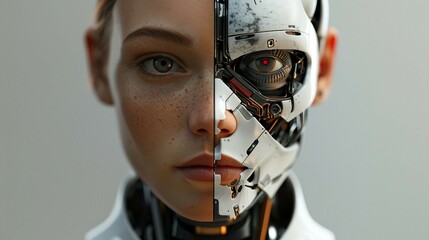 Close-up portrait of a futuristic cyborg female. robot human. 