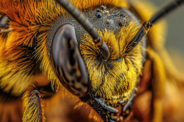 Close up bee on a flower - obrazy, fototapety, plakaty