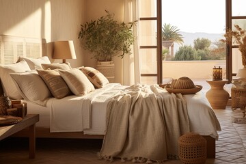 Sunlit Mediterranean Serenity: Beige and Terracotta Bedroom Designs