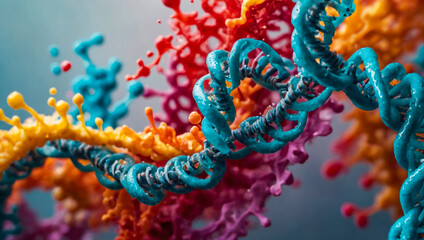 illustration of human DNA helical spiral - microscopic view of double helix - obrazy, fototapety, plakaty