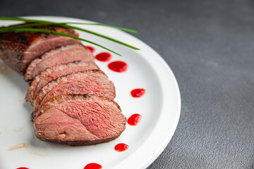 duck breast fried meat second course meat poultry tasty fresh healthy eating cooking appetizer meal...