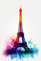 Eiffel tower olympic games in Paris 2024. Tour Eiffel symbol colorful design postcard Olympic games.