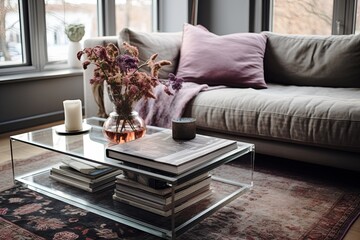 Bohemian Chic: Glass Coffee Table Design with Cozy Cushions and Art Decor in Modern Home