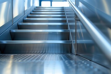 silver industrial staircase in an office building