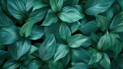 Lush Green Foliage Close-Up. Tropical Leaf Texture Wallpaper.